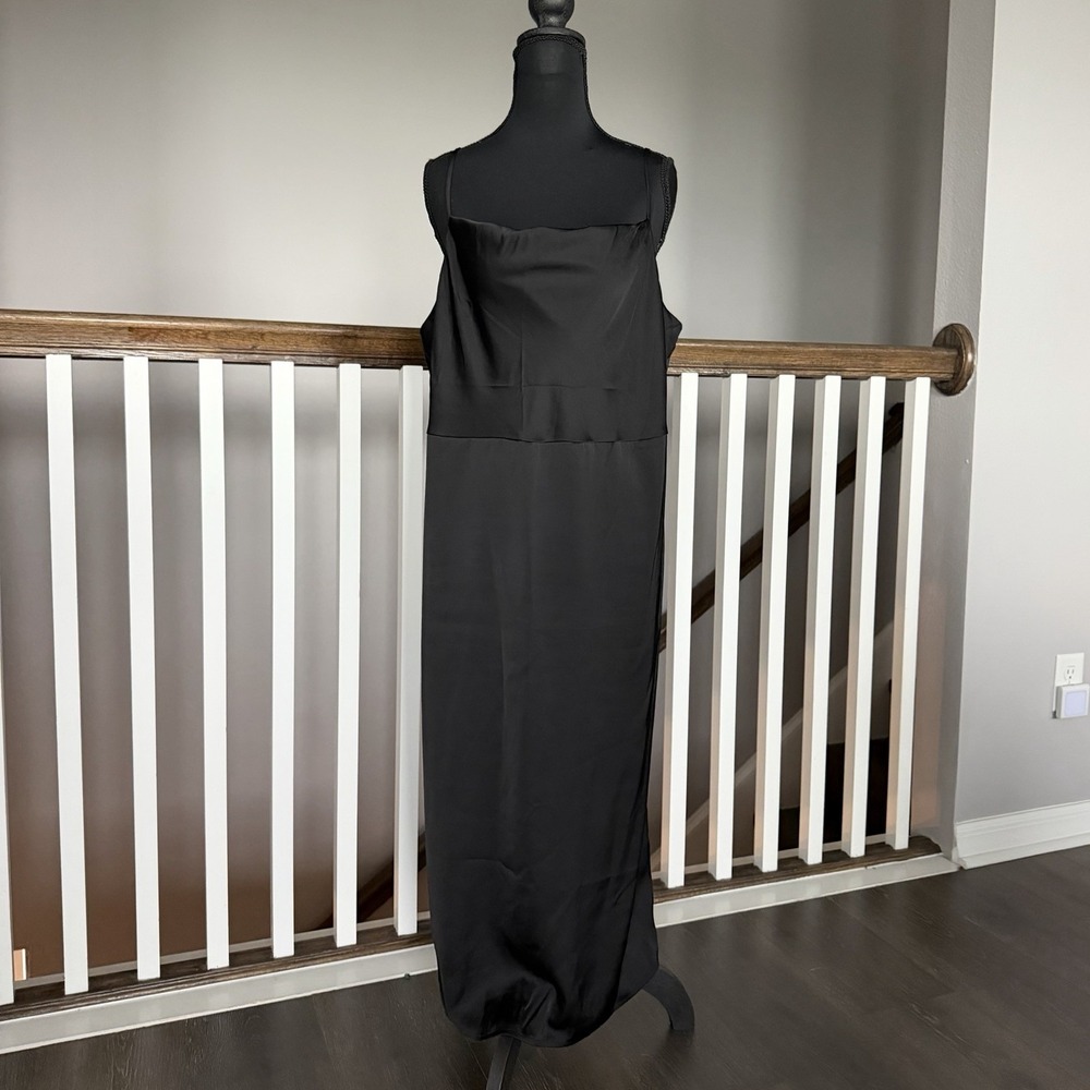 Old Navy Womens 90s Midi Slip Dress XL Black Y2K Satin Minimalist LBD Gothic